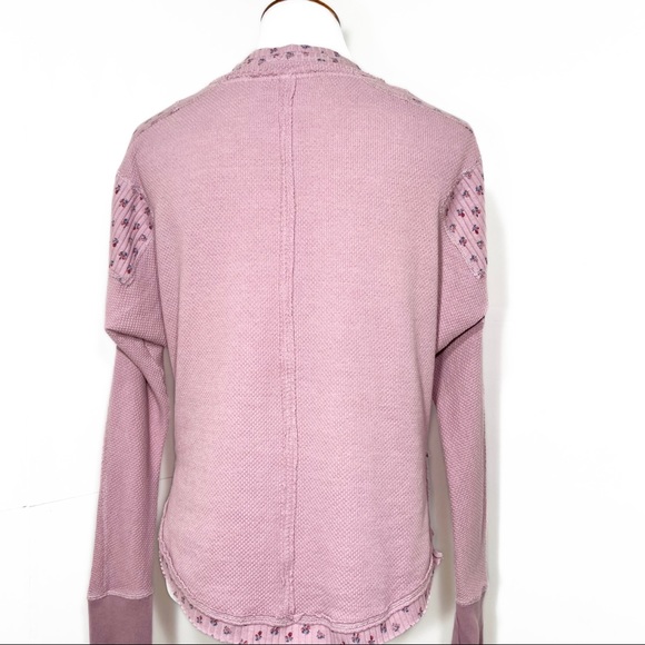 SOLD-Free People Layered Look Lavender Cherry Print Thermal Henley Knit Top - Picture 7 of 12